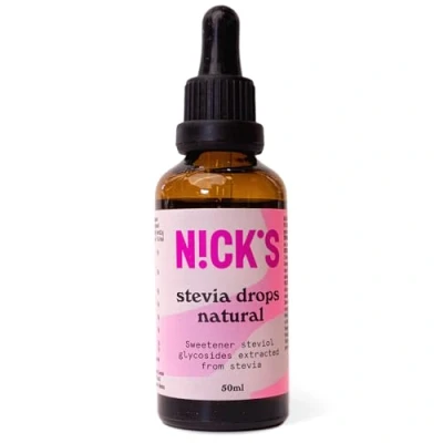 Image of NICKS Stevia Drops (50ml) Natural Sugar Free Zero Calorie Liquid Keto Sweetener Gluten Low Carb Substitute Alternative (50 ml (Pack of 1), Natural)