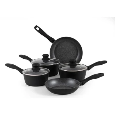 Image of Russell Hobbs RH02814EU7 Metallic Marble Cooking Pan Set Non Stick 5 Piece Kitchen Cookware, 20/24cm Frying Pans, 16/18/20cm Saucepans, Tempered Glass Lids with Steam Vents, Induction Hob Suitable