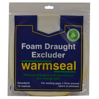 Image of Warmseal G71201 PVC Foam Draught Excluder for Windows and Doors Energy Saving Insulation 15m White, Nylon/A