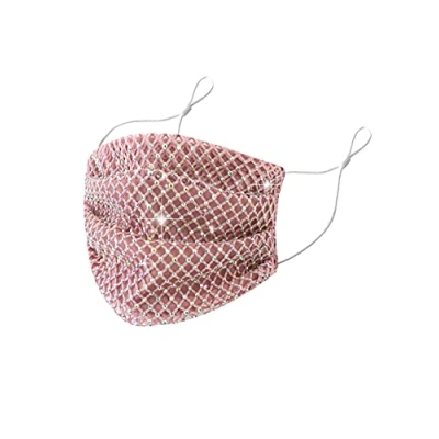 Image of tre Rhinestones Masquerade Glitter Reusable Bling Pink Face Masks Fashion Party Shiny Crystals Mouth Protective Bandana Wear Adjustable Mask Adult Women Kids