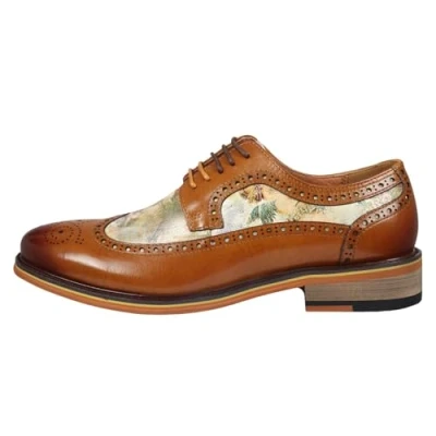 Image of Men&#039;s Shoes Brown Iconic Print Leather Oxford Brogue Lace Up Formal Dress Shoe 11 UK