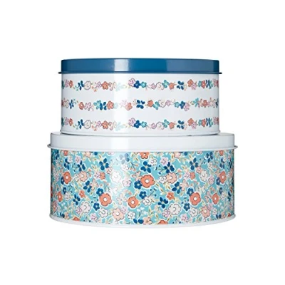 Image of Premier Housewares 507474 Cake Tins Set Of 2 Baking Multi Colored Flowers Pie Tin Cheesecake Galvanised Steel Small 23 x 10 cm