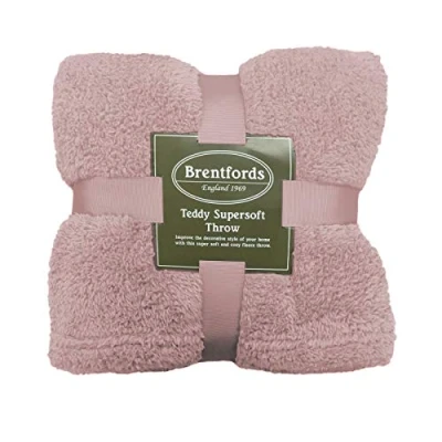 Image of Brentfords Teddy Fleece Blanket Large Throw Over Bed Super Soft Warm Sofa Bedspread, Blush Pink 200 x 240 cm