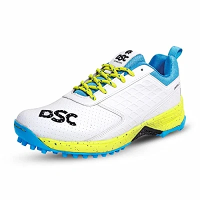 Image of DSC Jaffa 22 Cricket Shoes White/Lime Yellow for Boys and Men Lightweight Embossed Design 6 UK, 7 US, 40 EU