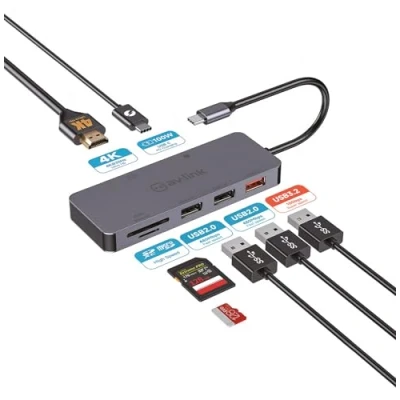 Image of AV:Link 7 Port USB 3.2 Type C Multi Hub Versatile Connectivity for Laptops &amp; Devices. 4K HDMI, 100W PD, Fast Data Transfer, Plug Play, Sleek Design