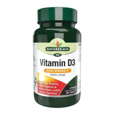 Image of Natures Aid Vitamin D3/Cholecalciferol Tablets (1000 iu/25 ug, 90 Tablets, Suitable for Vegetarians, Made in the UK)