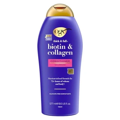 Image of OGX Biotin and Collagen Volumising Hair Conditioner, Thick Full, with Vitamin B7 Biotin, Collagen, for Thin Hair, Sulfate Free Surfactants, 577ml