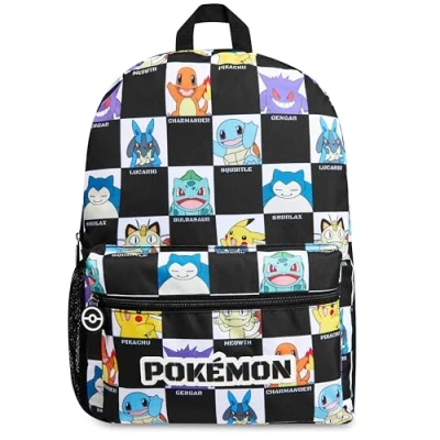 Image of Pokemon Kids Backpack with Water Bottle Pocket for School, Sports, Travel Anime Gifts (Black/White)