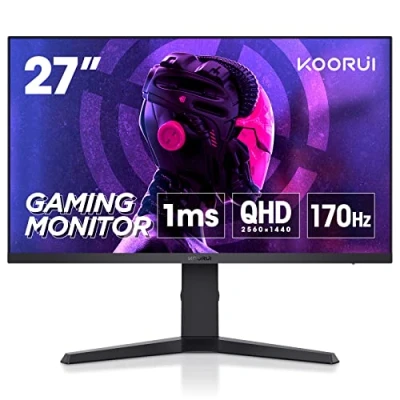 Image of KOORUI 27 Inch Gaming Monitor, 2K Computer Monitors, QHD(2560 * 1440), IPS,1ms, Adpitive Sync, 2x HDMI (144Hz), DisplayPort(170Hz), HDR 400, DCI P3 90%, Height Adjustable, Rotatable