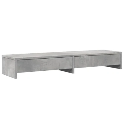 Image of vidaXL Monitor Stand with Drawers Riser Concrete Grey Engineered Wood Dual Screen Ample Storage Easy Maintenance 100x27x15cm