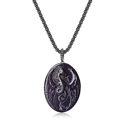 Image of COAI Women&#039;s Men&#039;s Black Obsidian Necklace Dragon for Men Women, Stainless Steel