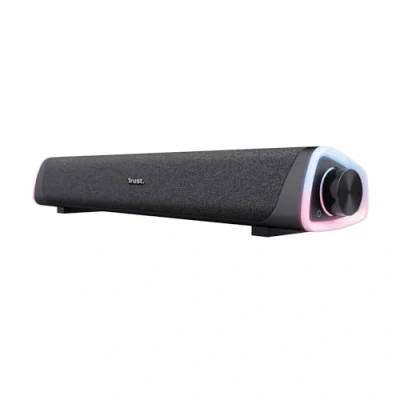 Image of Trust Liro Soundbar PC Speaker 12W, Compact Stereo Sound Bar with RGB LED Lights, 3.5mm AUX Cable Connection, USB Powered Speakers for Computer Laptop Desktop Tablet Smartphone TV, Black