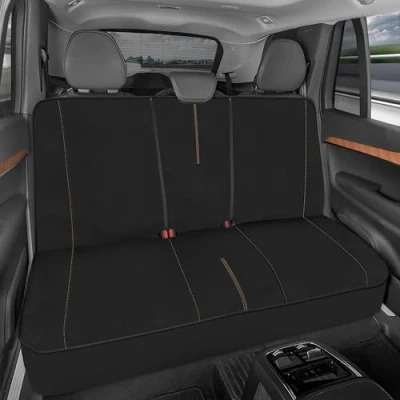 Image of Motor Trend SpillGuard Waterproof Rear Bench Car Seat Cover, Beige Stitching Split Protector with Neoprene Padding, Back Cover for Kids &amp; Dogs, Interior Covers