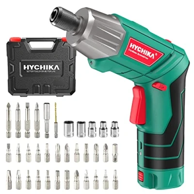 Image of HYCHIKA Electric Screwdriver, 6Nm Torque Cordless Screwdriver 2000mAh 3.6V with 35 Accessories, LED Light and Rear Flashlight, USB Cable Storage Box