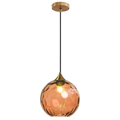Image of Euone_Clothes 7.8 inches Ripple Glass Pendant Light in Gold Finish Industrial Vintage E27 Loft Bar Ceiling Globe Hanging Lamp Dining Room Kitchen Island Lighting Fixture Orange