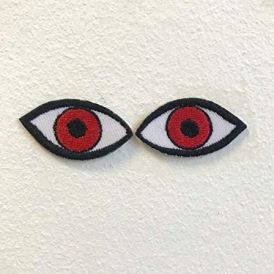 Image of Pair of Eyes red Iron on Sew Embroidered Patch