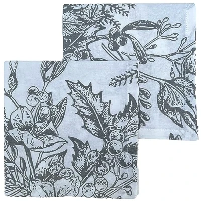 Image of Christmas Napkin Cotton Napkins for Themed Dining Table Setting &amp; Silverware Holly Berry Grey Ragged Rose Gift Wrapped Cloth Set of 4 40 cm x