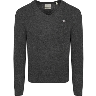 Image of Gant Pullover V Neck Wool Blend Navy Melange Blue Dark size M