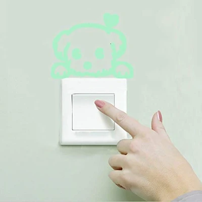 Image of Wall Stickers Glow in The Dark. Decorative Vinyl for Plug or Switch Heart Puppy. Fluorescent Animal Stickers. Bright Sheets