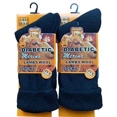 Image of ZRWASKA Men&#039;s Diabetic Merino Wool Socks Extra Warm Thermal Sock 2.4 TOG UK Size 6 11Wol Blend, Hiking, Walking, Outdoor Winter 2 Pairs Sox (Pack of (Black))