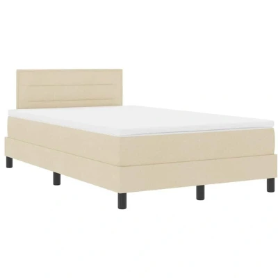 Image of vidaXL Box Spring Bed with Mattress &amp; LED Cream 120x200 cm Fabric