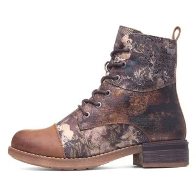 Image of Rieker 94611 womens floral print tan lace up ankle boots (Tan, UK Footwear Size System, Adult, Women, Numeric, Medium, 3.5)