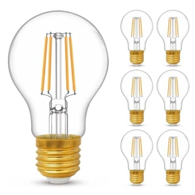 Image of YOUDIAN LED E27 Edison Screw Bulb,Warm White 2700K,60 Watts Equivalent,6W ES Bulbs,Screw in Light Bulb,A60 Clear Filament Energy Saving Bulbs,600 Lumen,Non Dimmable,Pack of 6