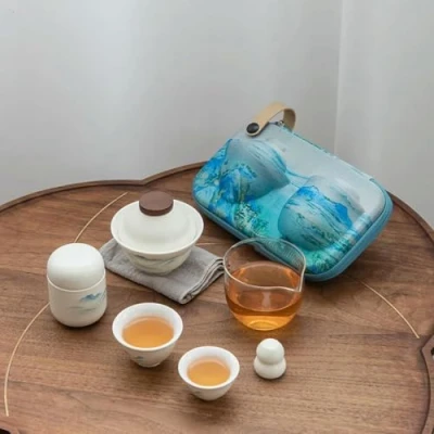 Image of YOGAYE Chinese Travel White Gaiwan Tea Set Ceramic Teaware Kung Fu Porcelain Tureen Cup Creative Bowl Ceremony