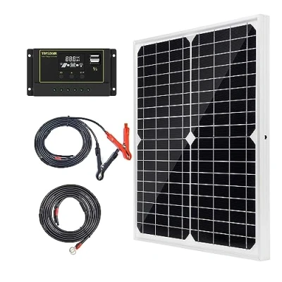Image of Topsolar 20W 12V Solar Panel kit Battery Charger Maintainer + 10A PWM Charge Controller +Solar Cable for Car RV Marine Boat 12 Volt Off Grid