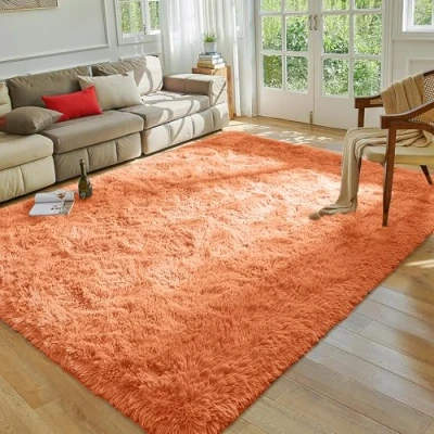 Image of MOONLIGHT20015 Rugs Living Room 120 x 170 cm Fluffy Shaggy Rust Area for Bedroom Modern Super Soft Plush Carpet Non Slip Shedding Easy To Clean Rug