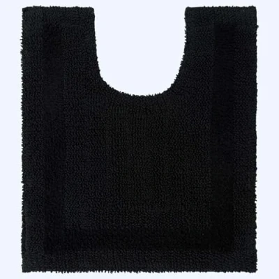 Image of HOMESCAPES Toilet Mat, Luxury 1600gsm Extra Soft 100% Cotton, Reversible Bathroom Mats Non Slip, Washable, Super Absorbent, Quick Dry, Black Pedestal Rug for Toilet, 50 x 55 cm