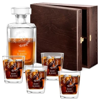 Image of Maverton Whiskey Decanter Set of 4 Glasses You can Personalise Tumblers as Gift 700 ml Universal Carafe Together