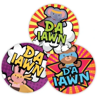 Image of Stone Melon School Reward Stickers 144 Welsh Language Superhero 30mm Round Hero Awards Nursery Teachers Parents Children Kids