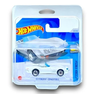 Image of Hot Wheels &#039;72 Stingray Convertible (White) 5/10 Factory Fresh 2024 47/250 (Short Card) COMES IN A KLAS CAR KEEPER SHORT CARD PROTECTOR CASE HTC50