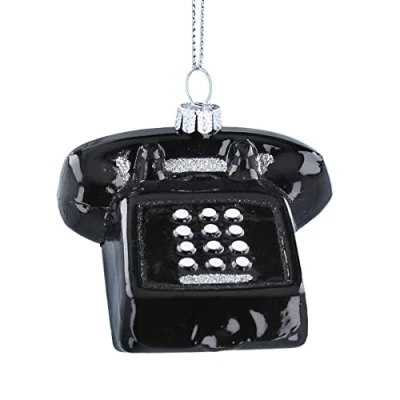 Image of Gisela Graham Black Retro Telephone Glass Tree Decoration