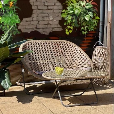 Image of Dawsons Living Faux Rattan Bistro Set Choice of Colours Conservatory Garden Patio and Decking Furniture Chairs Glass Top Table (Clay Natural)
