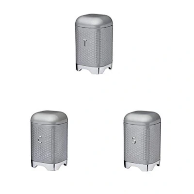 Image of Kitchen Craft Lovello Grey Textured Metal Tea Coffee Sugar Canister Box Set