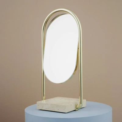 Image of AYTM Angui table mirror, gold, height 35 cm, glass, marble