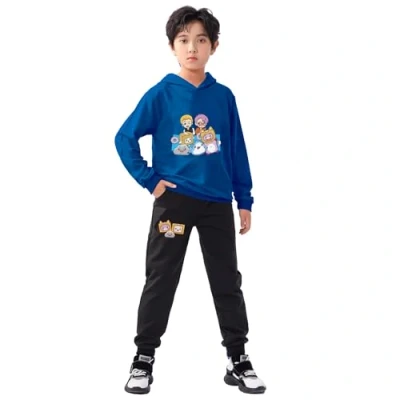 Image of LANKYBOX 2 Pieces Kids Cotton Hoodie and Joggers Set Piece Boys Girls Long Sleeve Top Foxy Boxy Jumper Hoody Sweatshirts (UK, Age, 7 Years, 8 Regular, Blue)