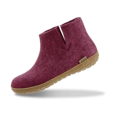 Image of GLERUPS Women&#039;s and Men&#039;s Indoor Outdoor Slippers with Rubber Sole (Cranberry) Unisex Wool Slipper Boots Comfy Cosy Gents Ladies Boot