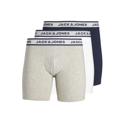 Image of Jack &amp; Jones Jacsolid Boxer Briefs 3 PACK Trunks, Men&#039;s, Size: XL, Light grey/melangepack white/navy blazer