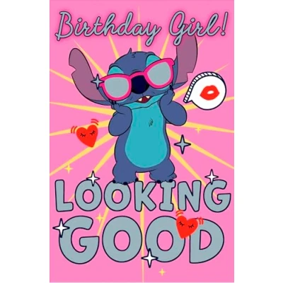 Image of Disney Stitch Birthday Greetings Card for Girls Luxury Design with Foil Young Boys Happy Niece/Granddaughter/Daughter/Sister,Cute Children/Kids Party Cards
