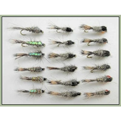 Image of Hares ear Nymph Trout Fishing flies, 18 Pack Standard, Flash &amp; Hotheads, 10/12