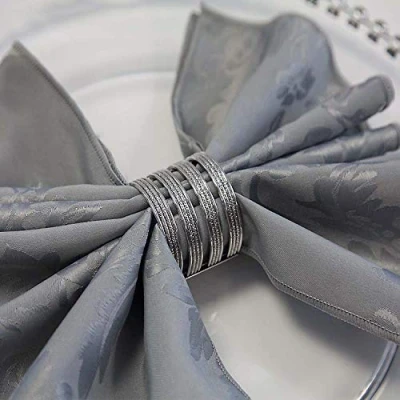 Image of Christmas Metal Napkin Rings 7 Designs Xmas Dinner Wedding Pack of 6 (Silver Diamante Boutique)