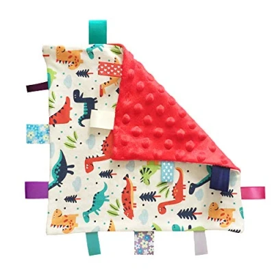 Image of Eyand NO Crinkle Sound Comfort Tag Blanket, Mini Baby Blanket Dinosaurs Red Textured Underside