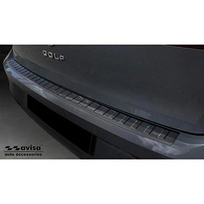 Image of Avisa Black Stainless Steel Rear bumper protector compatible with Volkswagen Golf VIII HB 5 doors 2020 &#039;Ribs&#039;