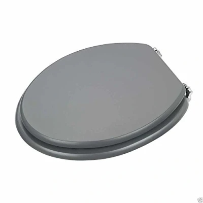 Image of MDF Wooden Toilet SEAT W/Fittings Adjustable Chrome Hinges Bathroom Silver