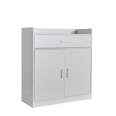 Image of Home Source Shoe Cabinet, 2 Door 1 Drawer Storage, Compact Hallway Cupboard Organiser, Footwear Rack Stand, Wooden Sideboard, White