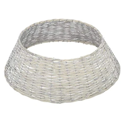 Image of Mr Crimbo Christmas Tree Skirt Grey Wash Willow Basket Stand Cover Rustic 70cm