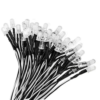 Image of YIXISI 50 PCS 5mm LED Diodes Light, Ultra Bright 12V 20cm Pre Wired, Cold White